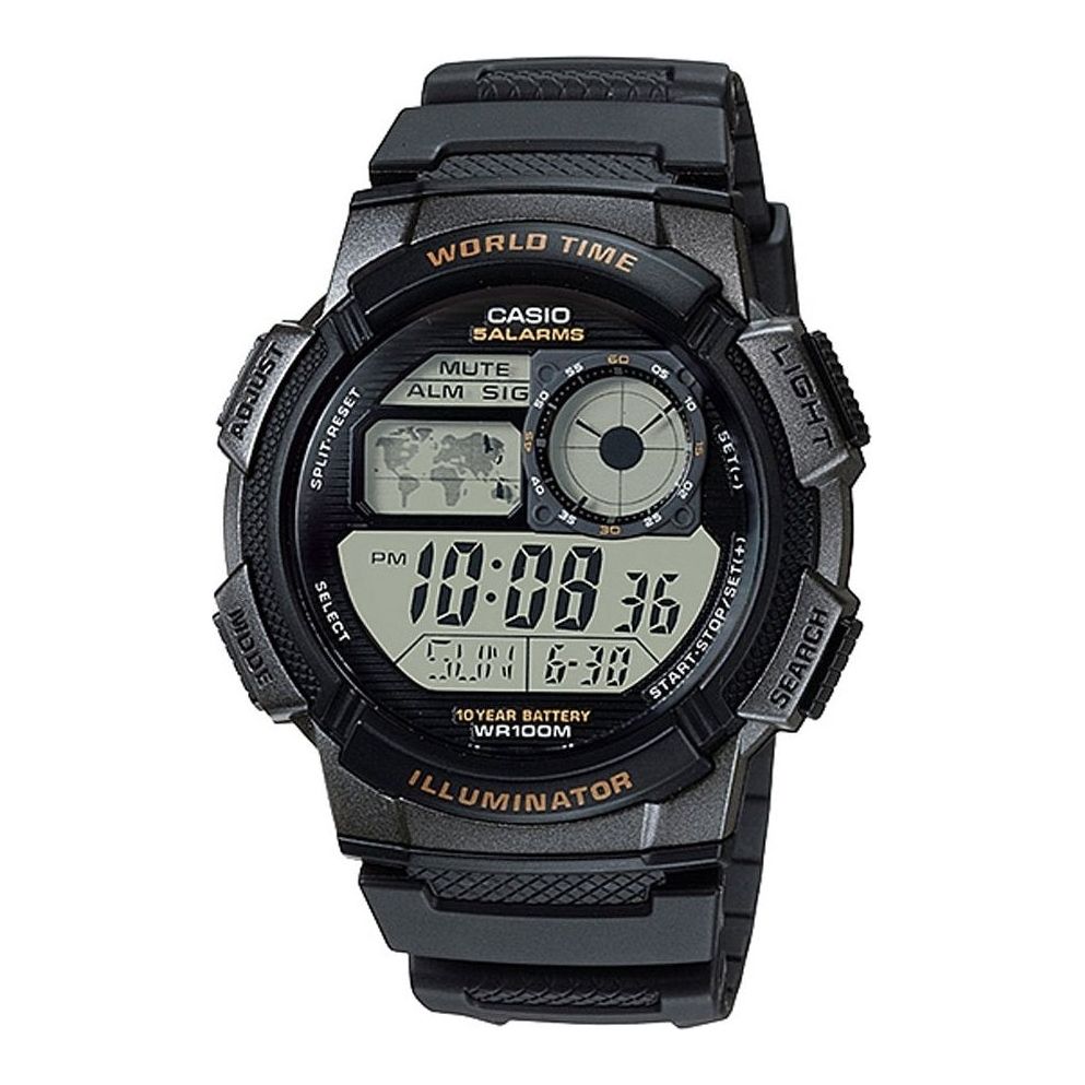 CASIO SPORT Mod. DIVER - WORLD TIME ILLUMINATOR 5 ALARMS. 10 YEARS BATTERY - BLACK AE-1000W-1AVDF