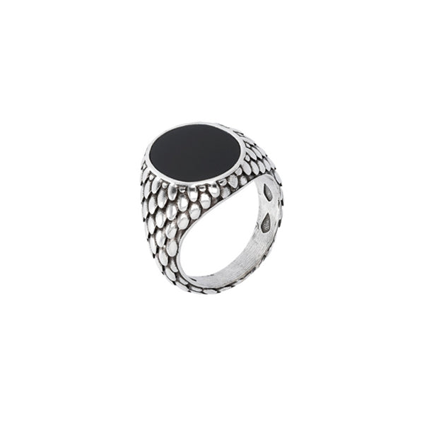 Silver ring with black stone, ALBERT M. JEWELS JEWELRY Mod. WSOX00407.BO-22, featuring a textured band design.