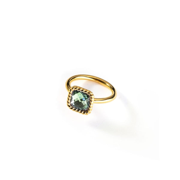 AN JEWELS JEWELRY Mod. AL.RMW07GGR-9 ring with green gemstone and gold band.