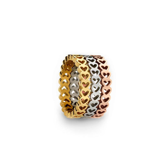 AN JEWELS JEWELRY Mod. AL.RSC01SYR-9 heart design rings in tri-color gold.