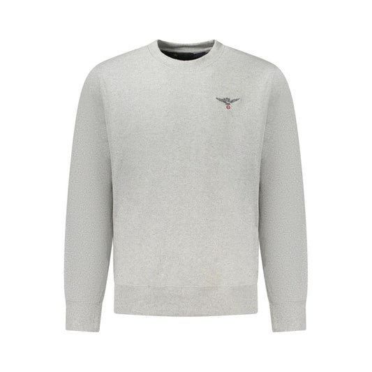 Accademia Militare Gray Cotton Men's Sweater with embroidery and logo, made from recycled cotton and polyester, crew neck style.