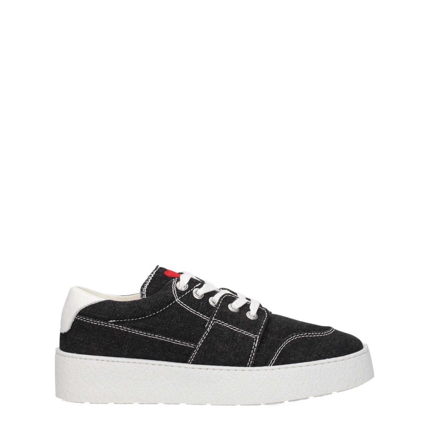 Ami Paris Black Fabric Low Top Sneakers with white rubber sole and lace-up closure, featuring front detail and back logo in casual style.