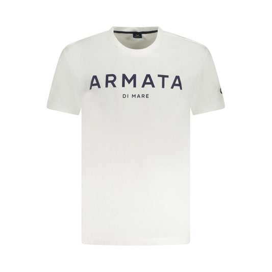 Armata Di Mare White Cotton Men T-Shirt featuring bold logo print, crafted for comfort and style.