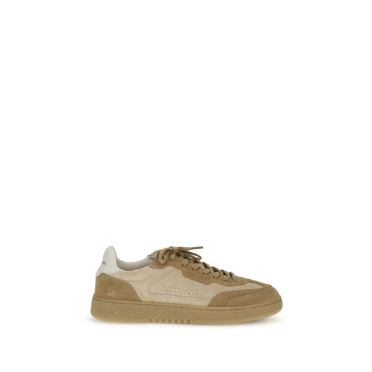 Axel Arigato Beige Leather Low Top Sneakers in retro style with suede accents, round toe, and flat sole. Ideal for casual urban fashion. AW25.