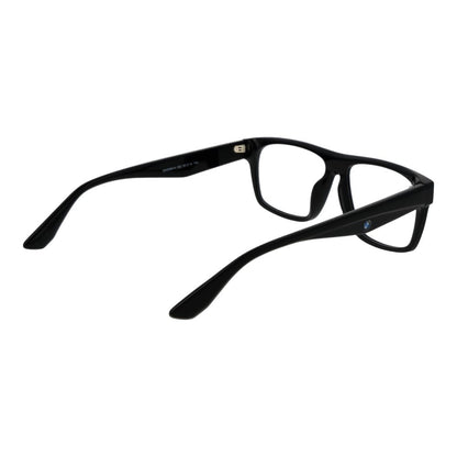 BMW Black Plastic Glasses (Frames) for men, full-rim rectangle, black color, plastic material, size 55-14-145, with demo lenses.