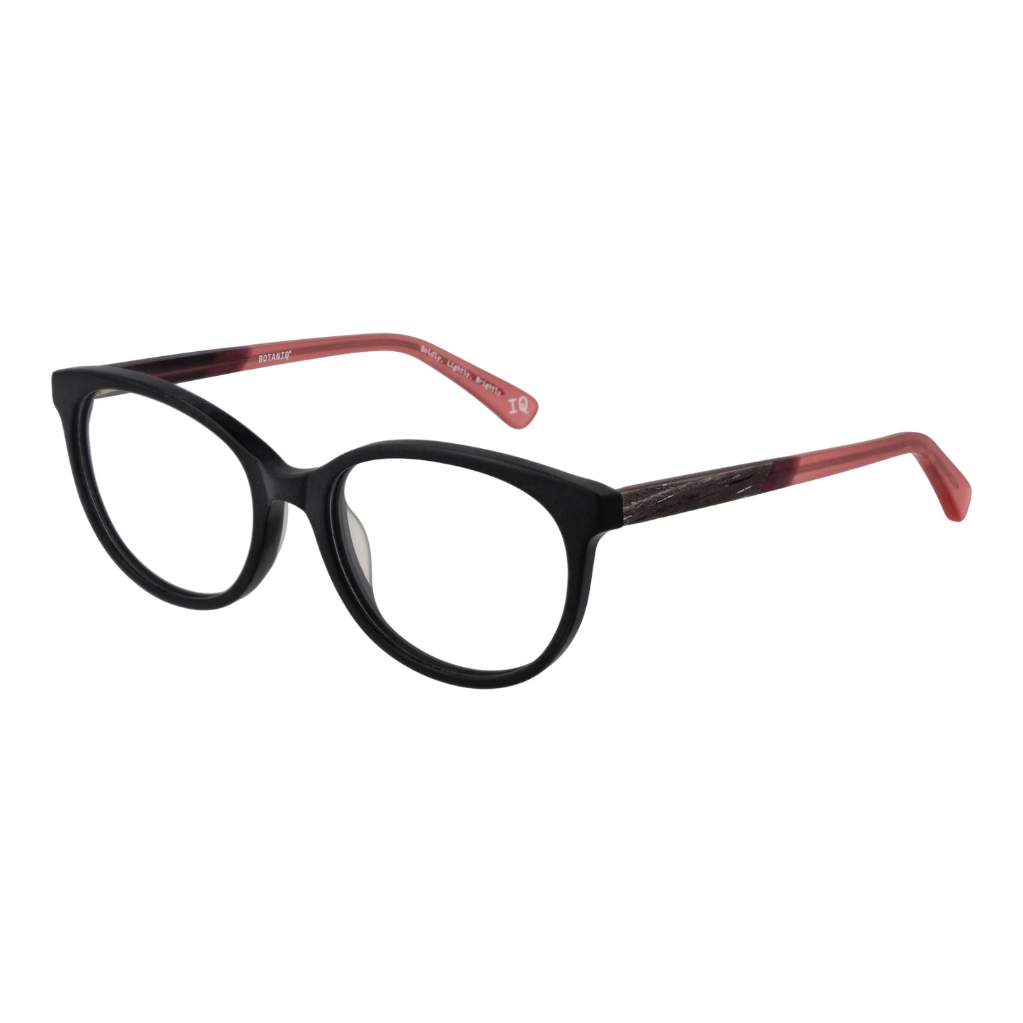 Stylish lady's glasses BOTANIQ MOD. BIO-1002 52104 with black and red frame, women's eyewear fashion.