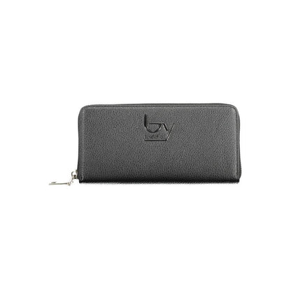 BYBLOS Black Polyethylene Wallet with zip closure, 5 compartments, coin purse, card spaces, contrasting details, and logo.