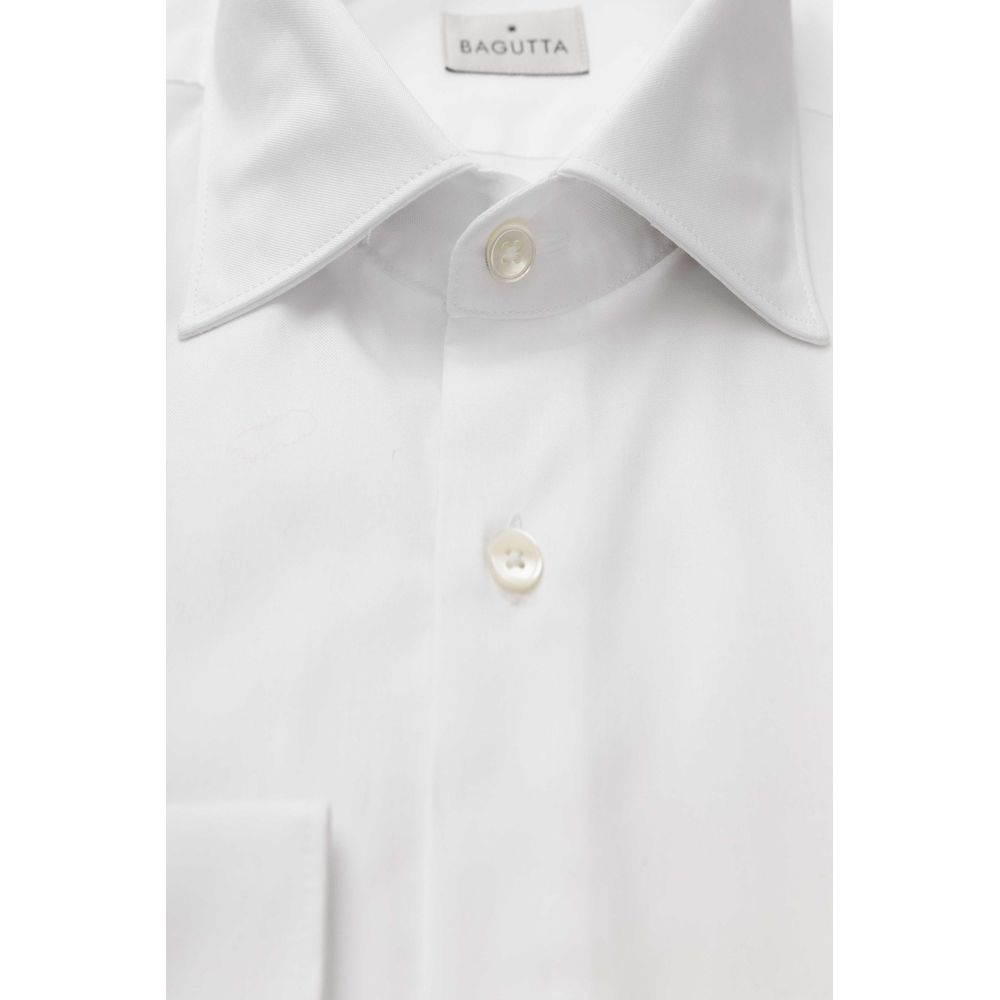 Bagutta White Cotton Top, men's long sleeve shirt with buttons, 100% cotton, solid color design.
