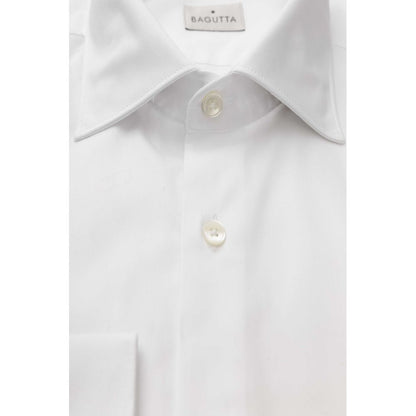 Bagutta White Cotton Top, men's long sleeve shirt with buttons, 100% cotton, solid color design.