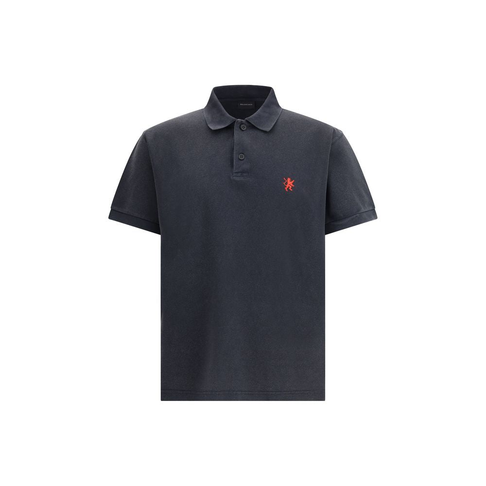 Balenciaga Black Cotton Polo Shirt with embroidered logo, classic collar, two-button closure, short sleeves, made in Portugal, AW25 collection.