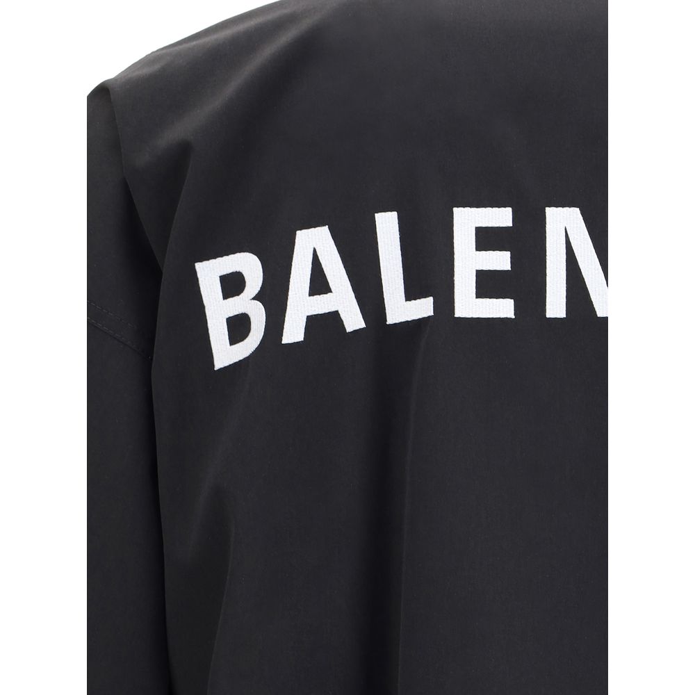 Back view of Balenciaga Black Polyester Shell Jacket showcasing bold embroidered lettering.