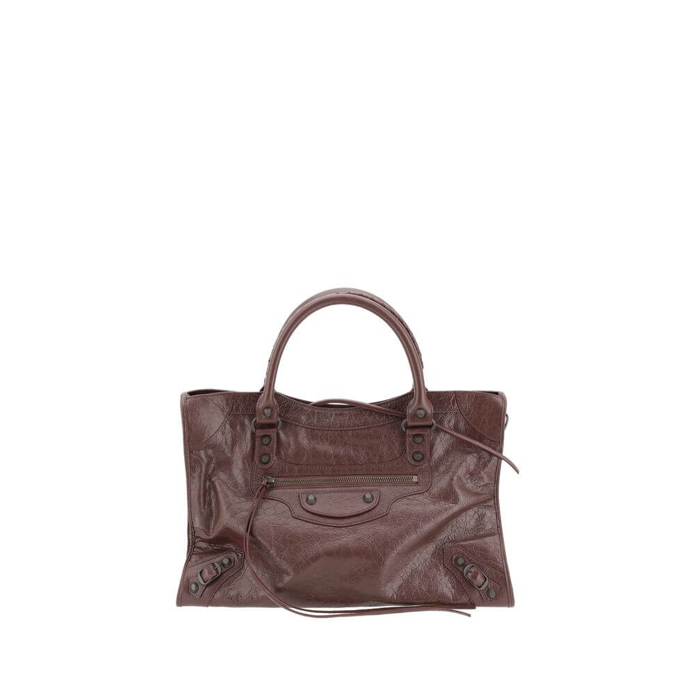 Balenciaga Brown Calf Leather Bos Taurus Shoulder Bag - elegant lambskin with hand-woven handles and adjustable strap