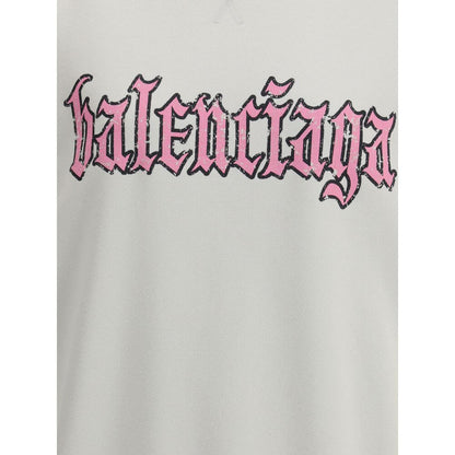 Close-up of Balenciaga Multicolor Cotton Sweatshirt with pink logo print on the front, showcasing urban and contemporary style.
