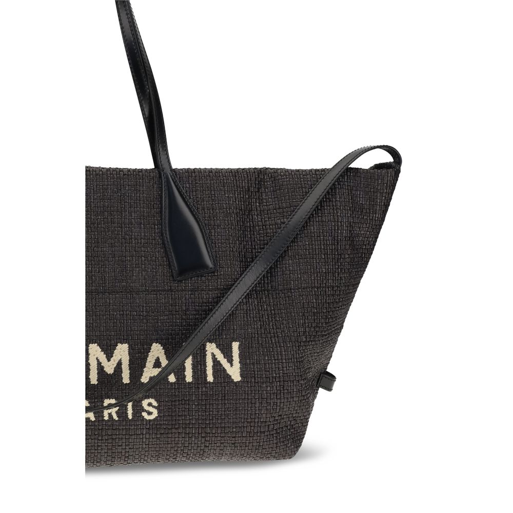 Balmain Black Raffia Shoulder Bag