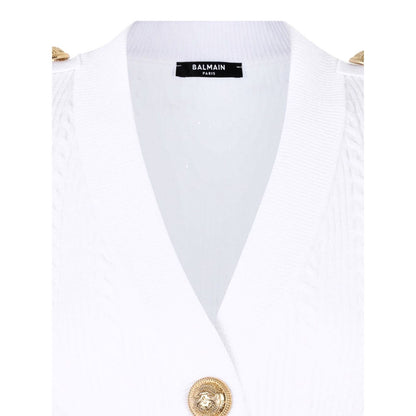 Balmain Button-Trim Cable-Knit Cardigan