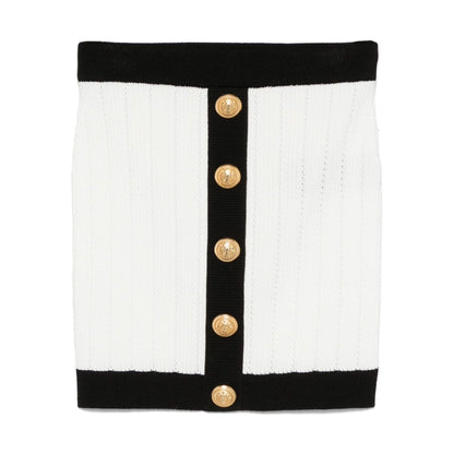 Balmain Button-embellished ribbed-knit mini skirt