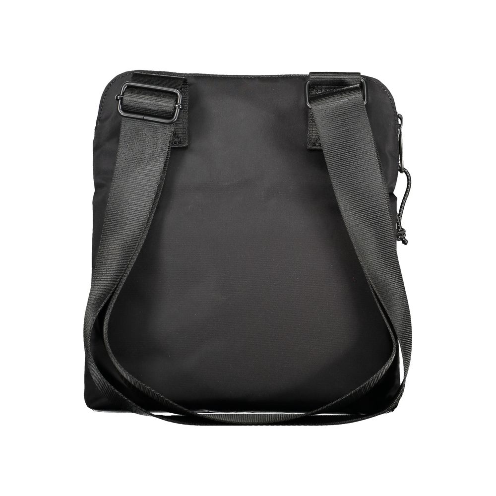 Bikkembergs Black Nylon Shoulder Bag with adjustable strap, external/internal pockets, contrast details, and logo, back view