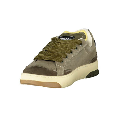 Blauer Green Leather Men Sneaker with contrasting details and removable footbed for comfort.