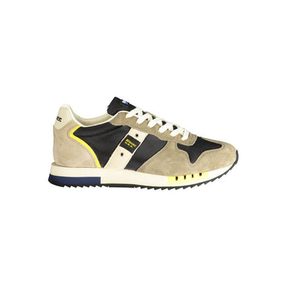 Blauer Green Polyester Sneaker, sports footwear with laces, contrast details, application logo in side view.