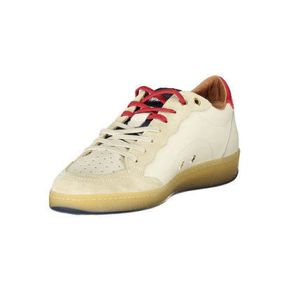 Blauer White Leather Men Sneaker with red and blue accents, featuring removable insole and double lace-up for athletic and street-style appeal.