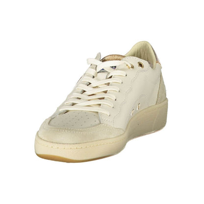 Blauer White Leather Women Sneaker with bronze accents, featuring removable insole and high-end Blauer logo.