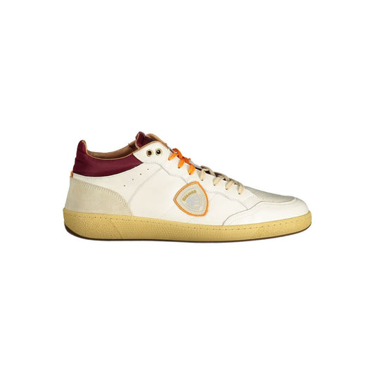 Blauer White Polyester Sneaker with contrasting details, laces, removable footbed, and logo application, side view.