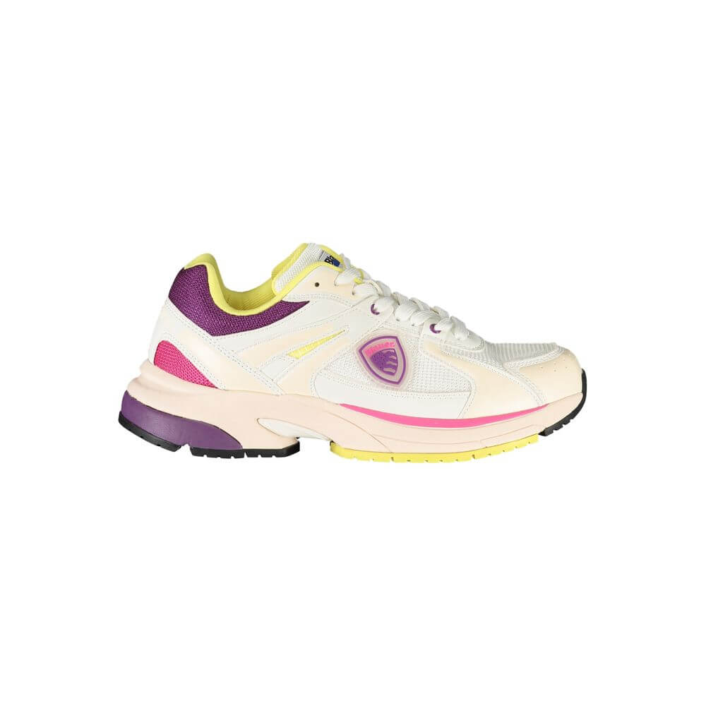 Blauer White Polyester Women Sneaker with purple, pink, yellow design, perfect for trendsetters.