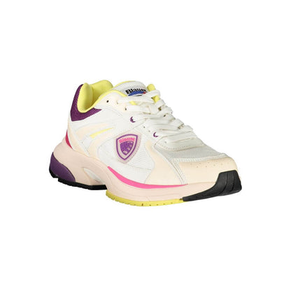 Blauer White Polyester Women Sneaker with vibrant purple, pink, and yellow accents, featuring logo and removable insole for comfort.