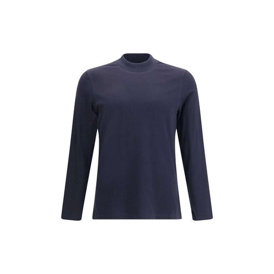 Brunello Cucinelli Blue Cotton Long Sleeve T-Shirt with ribbed crew neck, perfect for casual wear, featuring a refined and simple style.