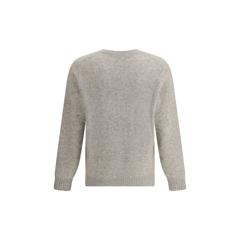 Brunello Cucinelli Gray Alpaca Vicugna Pacos Sweatshirt with ribbed cuffs and modern mélange pattern, back view.