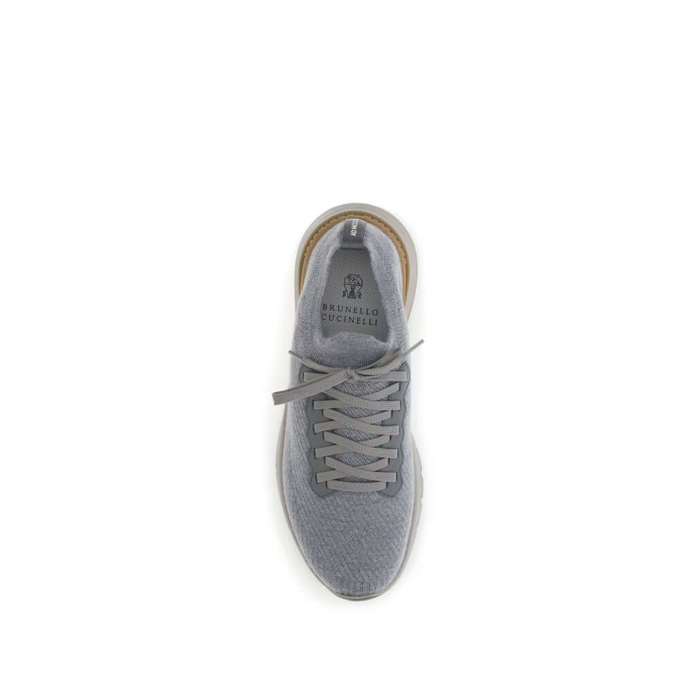 Top view of Brunello Cucinelli Gray Rubber Athletic Sneakers with lace-up closure and sock-like ankle design.