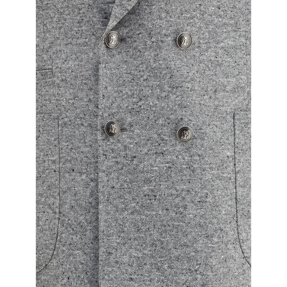 Brunello Cucinelli Gray Wool Two-Piece Suit with metal button closure and patch pockets