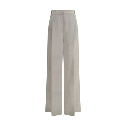 Brunello Cucinelli Linen Pants with wide-leg design, lamé details, and jewel embellishments for a sophisticated look.