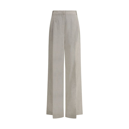 Brunello Cucinelli Linen Pants with wide-leg design, lamé details, and jewel embellishments for a sophisticated look.