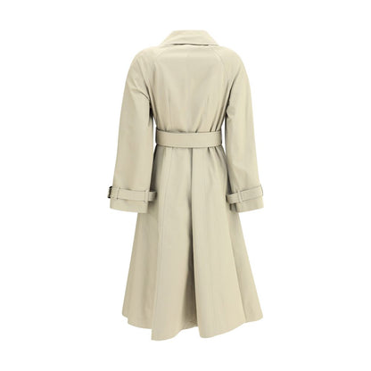 Back view of Burberry Beige Cotton Coat with adjustable cuffs and B-buckle waistband, showcasing elegant design and structure.