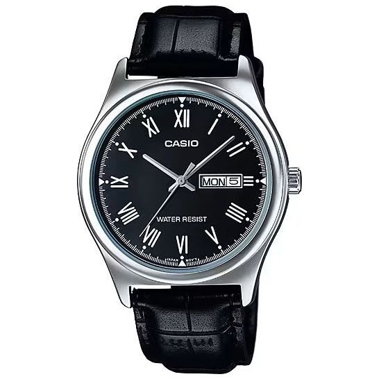 CASIO COLLECTION Mod. DAY DATE. ROMAN INDEXES. LEATHER - BLACK