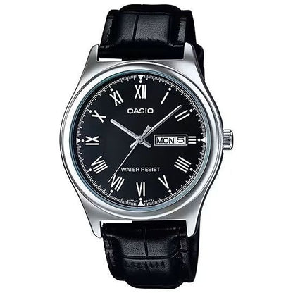 CASIO COLLECTION Mod. DAY DATE. ROMAN INDEXES. LEATHER - BLACK