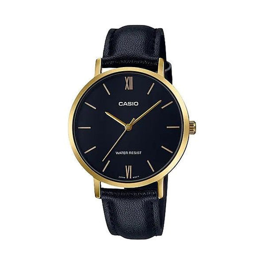 CASIO COLLECTION Mod. MINIMAL GOLD. LEATHER - BLACK