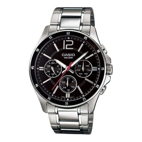 CASIO COLLECTION Mod. MULTIFUNCTION CALENDAR - BLACK wristwatch with stainless steel case and strap, water resistant to 5 ATM.