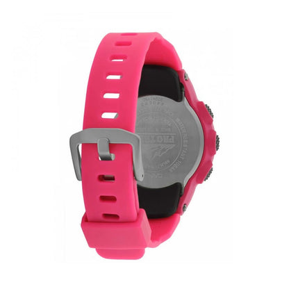 Back view of CASIO PRO TREK - THOUGH SOLAR - TRIPLE SENSOR wristwatch with pink resin strap, unisex design, water-resistant 5 ATM.