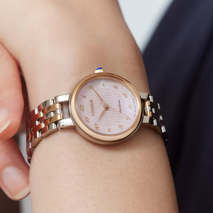 CITIZEN MOD. EM0996-84Y elegant watch on wrist, featuring a rose gold tone and mother-of-pearl dial for a sophisticated look.