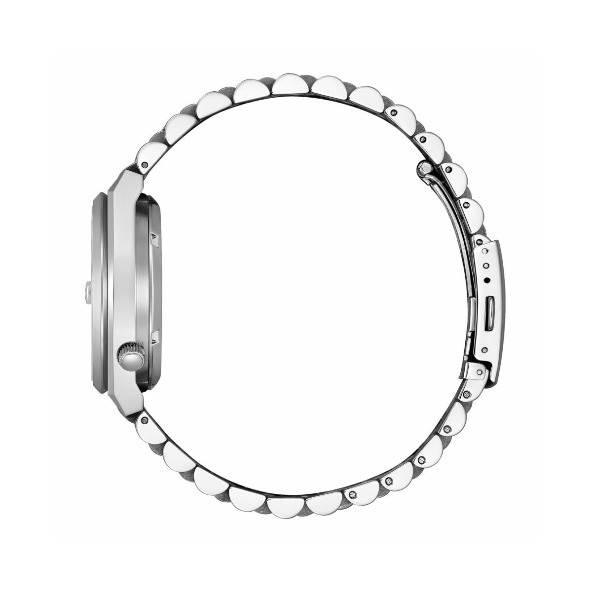 Side view of CITIZEN MOD. NJ0200-50Z watch showcasing stainless steel bracelet and sleek design.