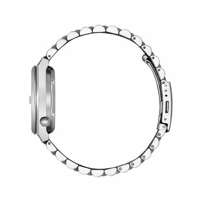Side view of CITIZEN MOD. NJ0200-50Z watch showcasing stainless steel bracelet and sleek design.