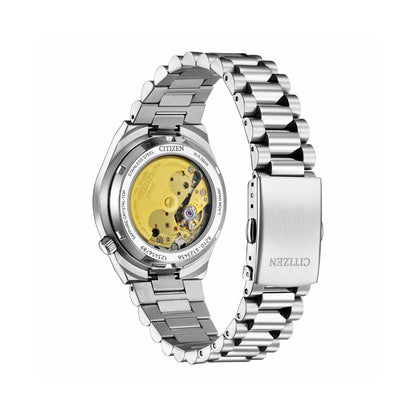 CITIZEN MOD. NJ0200-50Z luxury watch with visible automatic movement, silver stainless steel bracelet.