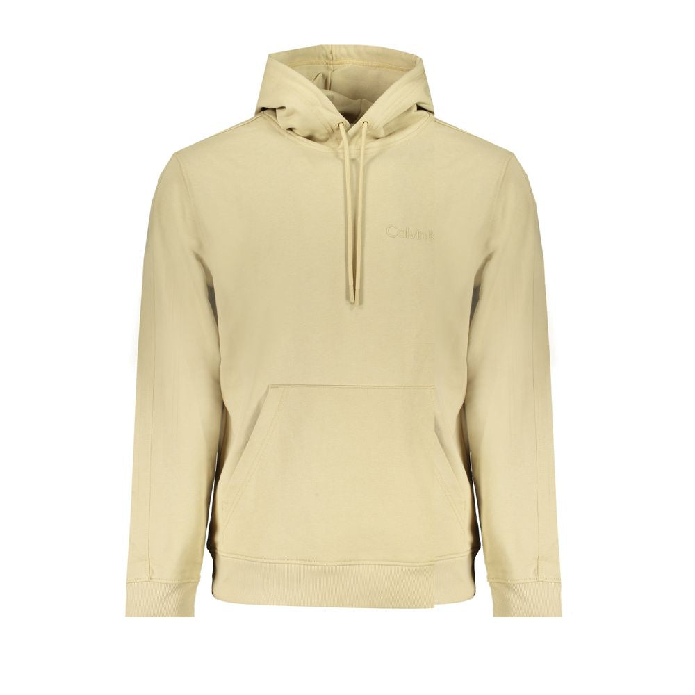 Calvin Klein Beige Cotton Men Sweater with central pocket and logo, crafted from 95% regenerative cotton for eco-conscious style.