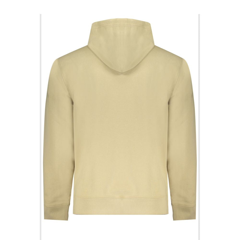 Calvin Klein Beige Cotton Men Sweater with hood and brushed finish showcasing eco-friendly fashion and iconic logo.