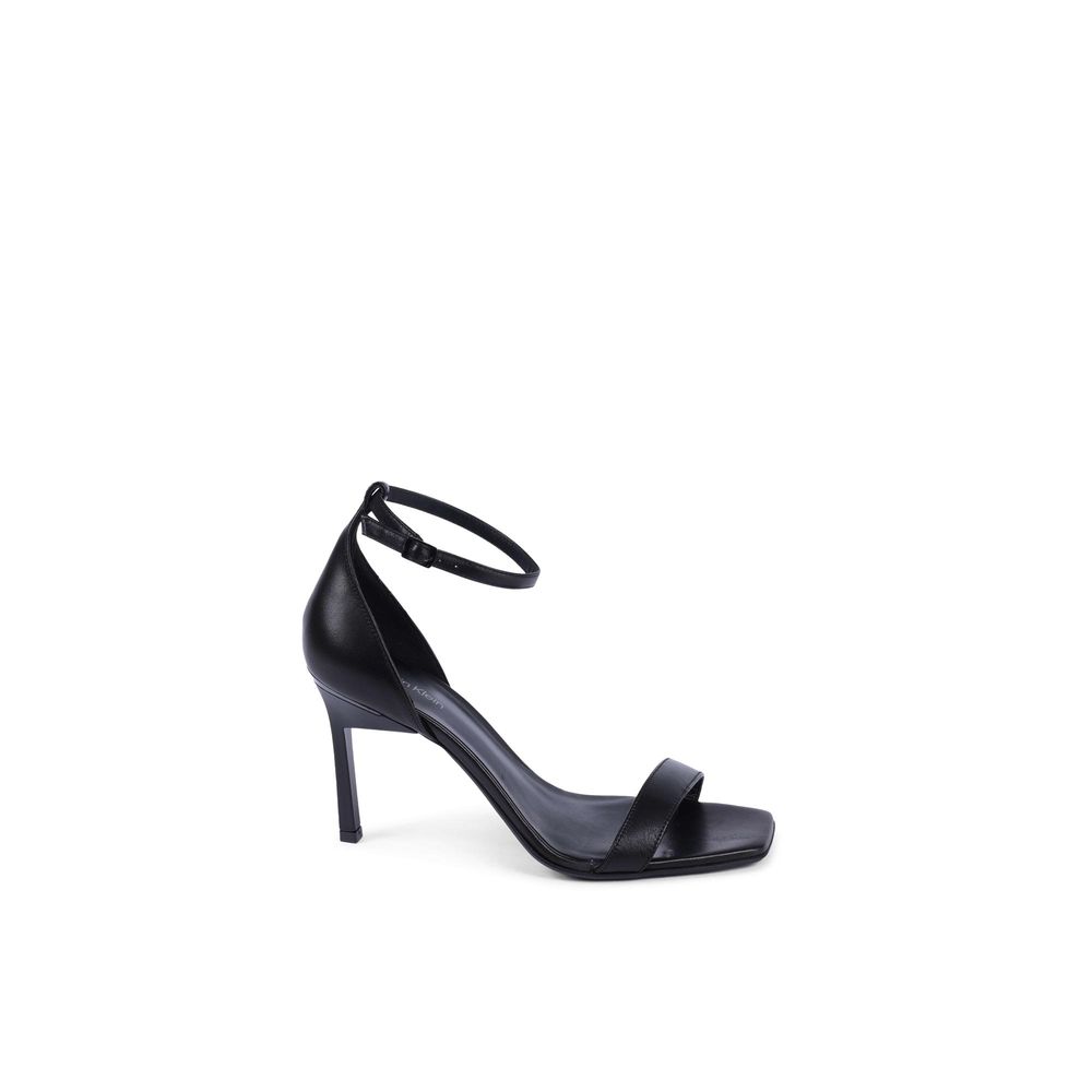 Calvin Klein Black Leather Stiletto Heel Sandals for women, Italian made, size 38, featuring a sleek and elegant design.