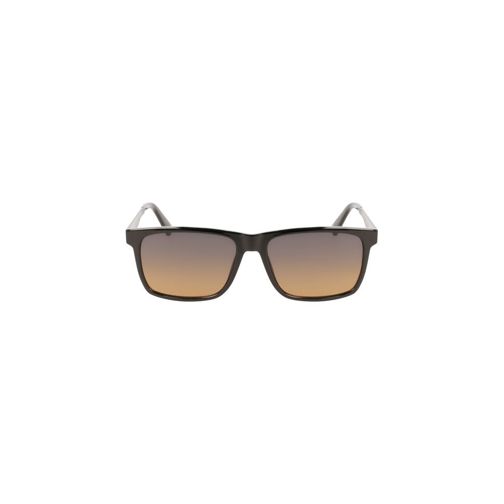 Calvin Klein Black Plastic Men Sunglass with brown lenses, square frame. Stylish and sophisticated eyewear for modern fashion enthusiasts.