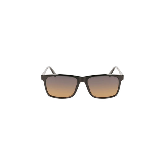 Calvin Klein Black Plastic Men Sunglass with brown lenses, square frame. Stylish and sophisticated eyewear for modern fashion enthusiasts.