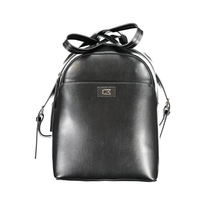 Calvin Klein Black Polyester Backpack with adjustable straps, external and internal pockets, zip closure, and logo made from recycled polyester.